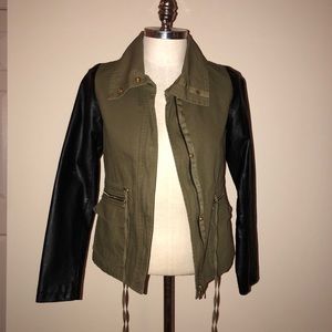 Olive/leather fall jacket